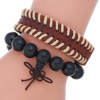 Punk Retro Distressed Leather Simple Diy Combination Set Wooden Bead Bracelet Men's Jewelry Nihaojewelry sku image 1