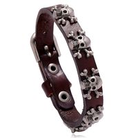 Venta Caliente Cráneo Punk Estilo Simple Ajustable Hombres Pulsera De Cuero De Vaca Al Por Mayor Nihaojewelry sku image 2