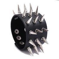 Fashion New Three-row Spikes Exaggerated Punk Wide Leather Bracelet sku image 1