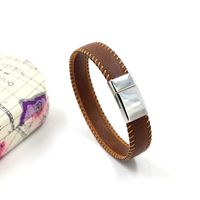 Fashion Brown Microfiber Bilateral Stitching Leather Simple Bracelet Wholesale Nihaojewelry sku image 2