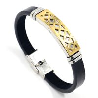 Or Titane Acier Diamant Plaid Mode Métal Boucle Bracelet En Cuir En Gros Nihaojewelry sku image 5