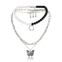 Fashion Simple Multi-layer Pearl Necklace Retro Butterfly Pendant Alloy Necklace Wholesale Nihaojewelry sku image 1