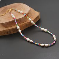 الأزياء الرجعية الباروك اللؤلؤ الطبيعي العرقية اللون الأرز حبة الترقوة قلادة الجملة Nihaojewelry main image 1