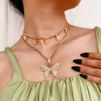 Fashion Creative New Glass Rhinestone Multilayer Necklace Simple Butterfly Necklace Wholesale Nihaojewelry main image 3