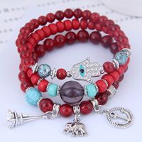 Bohemian Fatima's Eye Anchor Elephant Alloy Resin Beaded Multi-element Bracelets main image 5