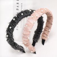 New  Lace Mesh Nails Pearl Wide-brimmed Headband Wholesale Nihaojewelry main image 5
