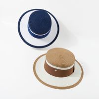 Chapeau De Paille Bleu Pour Femmes D&#39;été Tissé À La Mode Avec De Grands Avant-toits main image 5