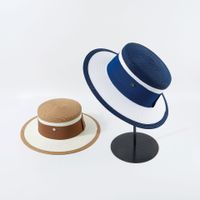 Chapeau De Paille Bleu Pour Femmes D&#39;été Tissé À La Mode Avec De Grands Avant-toits main image 4