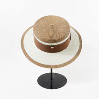 Fashion Flat-top With Big Eaves Sunscreen Woven Summer Women's Blue Straw Hat main image 3