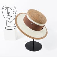 Fashion Flat-top With Big Eaves Sunscreen Woven Summer Women's Blue Straw Hat sku image 2