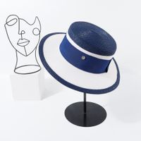 Chapeau De Paille Bleu Pour Femmes D&#39;été Tissé À La Mode Avec De Grands Avant-toits sku image 4