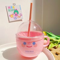 Korean Straw Cup Portable Cup Plastic Mug Cute Water Cup Breakfast Milk Cup For Women sku image 1