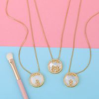 Fashion Jewelry Round Card Shell Love Necklace Diamond Pendant Couple Necklace Wholesale Nihaojewelry main image 6