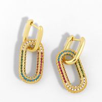New Geometric Double Ring Lock Earrings Diamond Earrings Simple Retro Hip Hop Earrings  Wholesale Nihaojewelry main image 6