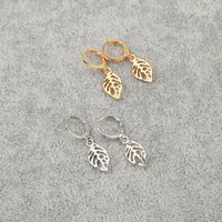 European Cross-border Sold Jewelry Retro Simple Hollow Leaves Circle Small Earrings Earclip Earrings Female  Hot main image 2