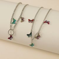 Koreanische Einfache Persönlichkeit Kreative 2-teilige Set Halskette Mode Retro Trend Bemaltes Tropföl Farbe Schmetterlings Halskette main image 3