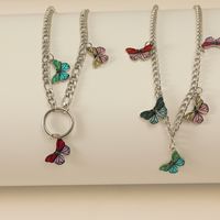 Koreanische Einfache Persönlichkeit Kreative 2-teilige Set Halskette Mode Retro Trend Bemaltes Tropföl Farbe Schmetterlings Halskette main image 4