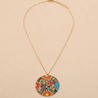 Exaggerated Color Oil Drop Flower Disc Necklace Fashion Trend Retro Bohemian Necklace Wholesale Nihaojewelry main image 4