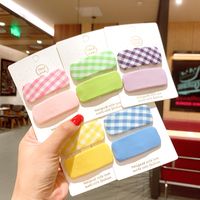 Children's Candy Color Fabric Lattice Color Matching Hairpin Little Girl Sweet Solid Color Square Bb Clip Hairpin Hair Trimming Clip Wholesale main image 1