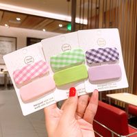 Children's Candy Color Fabric Lattice Color Matching Hairpin Little Girl Sweet Solid Color Square Bb Clip Hairpin Hair Trimming Clip Wholesale main image 3