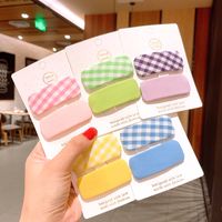 Children's Candy Color Fabric Lattice Color Matching Hairpin Little Girl Sweet Solid Color Square Bb Clip Hairpin Hair Trimming Clip Wholesale main image 5