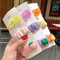 Cute Girl Colorful Fabric Fruit Plaid Square Acrylic Bb Clamp Clip Set Three-piece Hair Accessories Wholesale main image 3