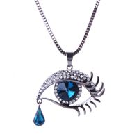 Fashion Blue Eyes Crystal Teardrop Angel Tear Sweater Chain Long Necklace Wholesale Nihaojewelry sku image 1