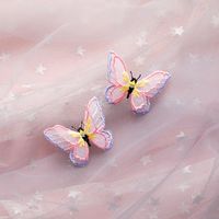 فراشة خفيفة مزدوجة الفراشة ثلاثية الأبعاد يوجينشا مطرزة بأقراط فراشة شبكية ملونة 925 أنثى ذات إبرة فضية sku image 6