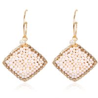 New Retro Style Alloy Inlaid Pearl Geometric Diamond Earrings Exaggerated Fashion Earrings Wholesale Nihaojewelry sku image 1