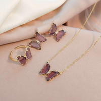 Transparent Crystal Glass Butterfly Necklace Earring Necklace Set Wholesale Nihaojewelry main image 1