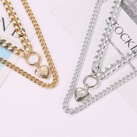 New Style Circle Peach Heart Pendant Necklace Double-layer Love Pendant Exaggerated Thick Chain Necklace Ladies Sweater Chain Wholesale Nihaojewelry main image 3