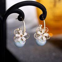 Korea Pearl Earrings 925 Silver Needle Flower Opal Earrings Zircon Earrings Wholesale Nihaojewelry main image 1