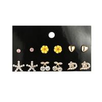6 Pairs Of Combination Earrings New Diamond Earrings Golden Ear Jewelry Wholesale Nihaojewelry main image 3