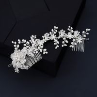 Wedding Style Woven Rhinestone Insert Comb Natural Pearl Hair Ornament Alloy Flower Pair Comb Wholesale Nihaojewelry main image 2