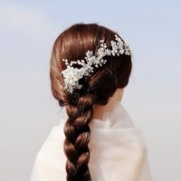 Wedding Style Woven Rhinestone Insert Comb Natural Pearl Hair Ornament Alloy Flower Pair Comb Wholesale Nihaojewelry main image 3