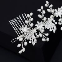 Wedding Style Woven Rhinestone Insert Comb Natural Pearl Hair Ornament Alloy Flower Pair Comb Wholesale Nihaojewelry main image 4
