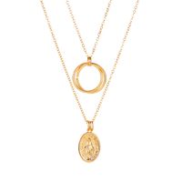 New Circle Leaf Pendant Necklace Double Geometric Jesus Necklace Metal Ring Pendant Jewelry Wholesale Nihaojewelry sku image 1