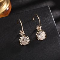 New High-quality 925 Silver Needle Zircon Flower Hollow Rose Earrings Popular Jewelry Wholesale Nihaojewelry sku image 2