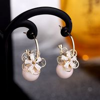 Korea Pearl Earrings 925 Silver Needle Flower Opal Earrings Zircon Earrings Wholesale Nihaojewelry sku image 3