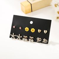 6 Pairs Of Combination Earrings New Diamond Earrings Golden Ear Jewelry Wholesale Nihaojewelry sku image 2