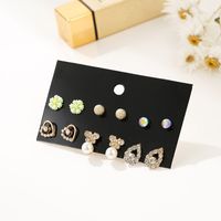 6 Pairs Of Combination Earrings New Diamond Earrings Golden Ear Jewelry Wholesale Nihaojewelry sku image 5