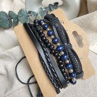 Blue Silver Beaded Black Men's Leather Bracelet 4 Pack Creative Retro Bracelet Wholesale Nihaojewelry main image 4