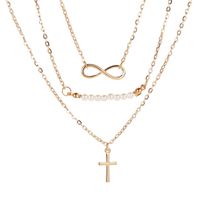 Best Selling Long Necklace 8 Word Pearl Multi-layer Necklace Cross Pendant Necklace Clavicle Chain Wholesale Nihaojewelry sku image 1