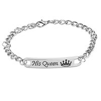 Couple Bracelet Square Engraved Letters Pendant Id Bracelet Her King /her Queen Accessories Wholesale Nihaojewelry sku image 2