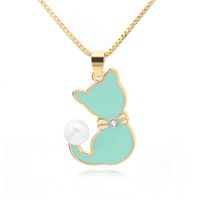 Necklace Clavicle Chain Wild Cute Cartoon Alloy Dripping Pearl Cat New Clavicle Chain Wholesale Nihaojewelry sku image 1