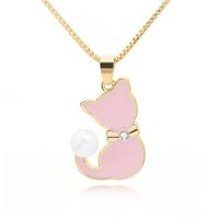 Necklace Clavicle Chain Wild Cute Cartoon Alloy Dripping Pearl Cat New Clavicle Chain Wholesale Nihaojewelry sku image 2