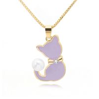 Necklace Clavicle Chain Wild Cute Cartoon Alloy Dripping Pearl Cat New Clavicle Chain Wholesale Nihaojewelry sku image 3