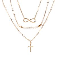 Best Selling Long Necklace 8 Word Pearl Multi-layer Necklace Cross Pendant Necklace Clavicle Chain Wholesale Nihaojewelry main image 2