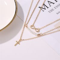 Best Selling Long Necklace 8 Word Pearl Multi-layer Necklace Cross Pendant Necklace Clavicle Chain Wholesale Nihaojewelry main image 5