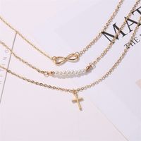 Best Selling Long Necklace 8 Word Pearl Multi-layer Necklace Cross Pendant Necklace Clavicle Chain Wholesale Nihaojewelry main image 6